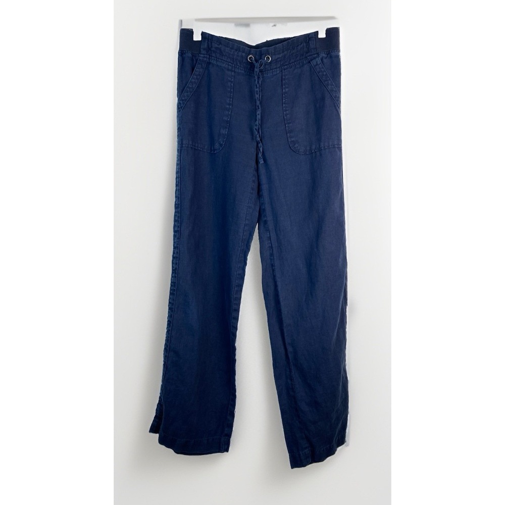 Athleta Women's S Blue 100% Linen Drawstring Waist Wide Leg Pull-On Pants